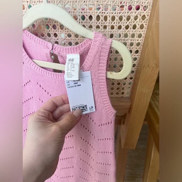 H&M Pointelle knit Romper pink toddler girl sleeveless scalloped crochet - Picture 4 of 7